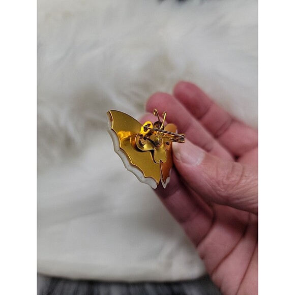 Vintage Antique Gold Tone Mother of Pearl Moth Butterfly Brooch Bouquet Pin - Picture 4 of 6